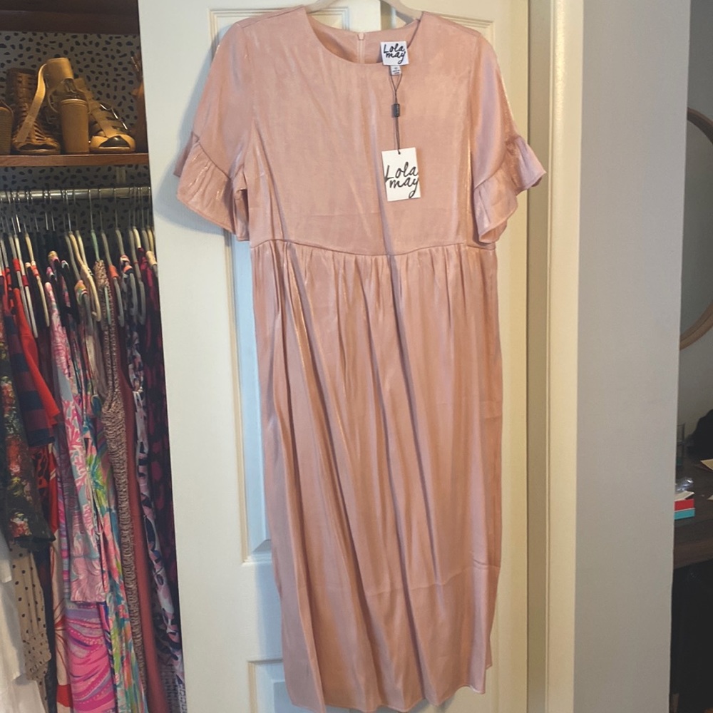 ASOS Lola May long smock dress in pink shimmer NWT